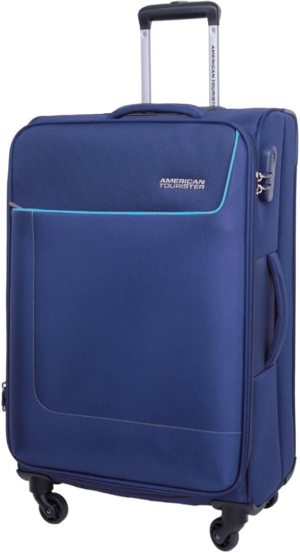 American Tourister Jamaica Suitcase, Check-In Size 80 cm / 30 inch, 4 Spinner Wheels, Soft Top, 100% Polyester, Navy|TSA Lock|Expandable|Front Pocket|Corner Guard Protection – 3 Years Global Warranty American Tourister Jamaica Suitcase, Check-In Size 80 cm / 30 inch, 4 Spinner Wheels, Soft Top, 100% Polyester, Navy|TSA Lock|Expandable|Front Pocket|Corner Guard Protection – 3 Years Global Warranty