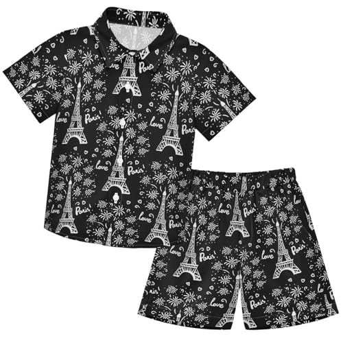 Image of visesunny Graphic Floral Boys 2 Piece Outfits Button Short Sleeve Tee Top Shorts Set Summer Beach Clothes for 3-10 Years