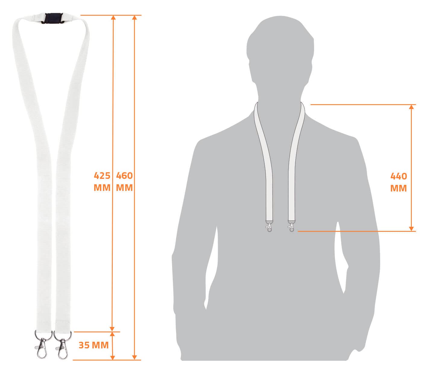 Karteo Lanyard Blanco con Doble Mosquetón Pack de 100 – Cinta para Cuello con 2 Ganchos y Cierre de Seguridad para Porta Credenciales