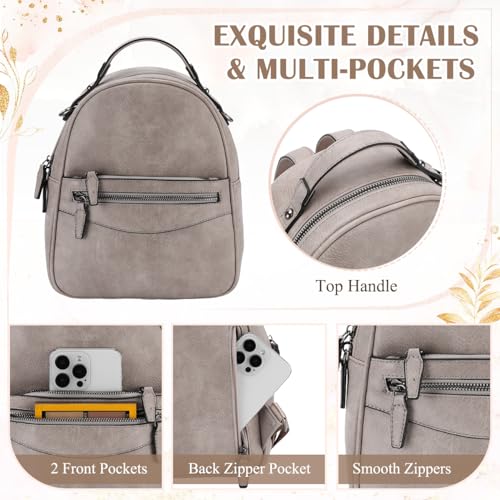 Image of RAVUO Mini Backpack Purse for Women, Cute Convertible Leather Handbag Multipurpose Shoulder Bags Travel Daypack 3 Ways to Carry,Grey