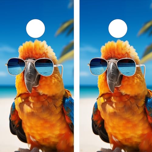 Pair of Waterproof Cornhole Board Wraps- Decals ONLY- Cool Parrot - Art - Laminated - Easy to Apply
