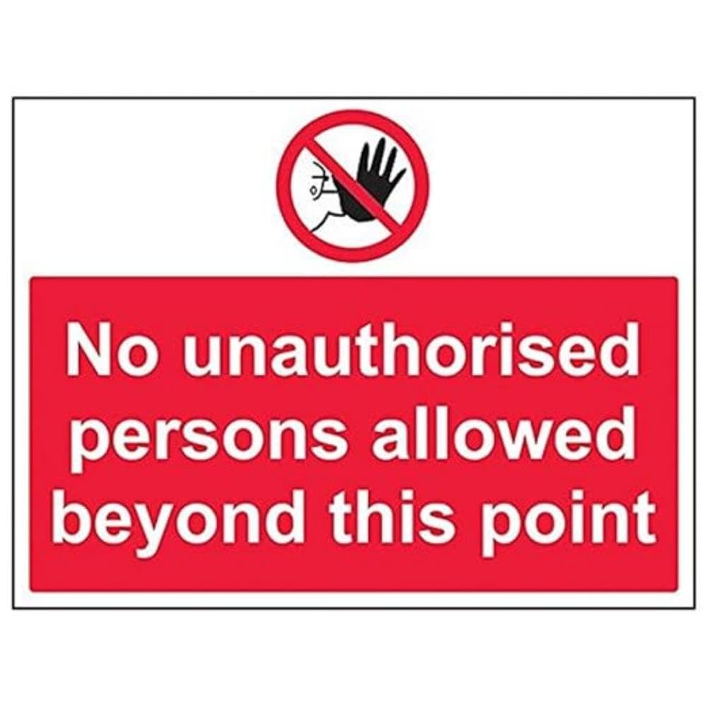 VSafety No Unauthorised Persons Allowed Beyond This Point Sign - Landscape - 400mm x 300mm - 2mm Rigid Plastic