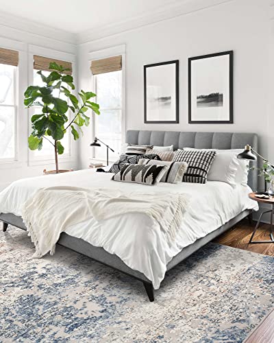 Art&Tuft Washable Rug, Anti-Slip Backing Abstract Area Rug 5X7, Stain Resistant Rugs For Living Room, Foldable Machine Washable Area Rug(Tpr18-Navy, 5'X7') #TOP4