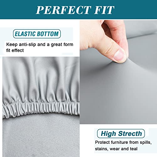 HFCNMY Bar Stool Covers,2 Pack Stretch Waterproof PU Bar Stool Covers with Backs Bar Stool Chair Covers Barstool Covers Slipcovers with Back Pub Counter Stool Chair Cover Light Gray - Image 5