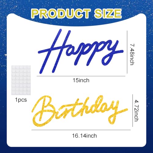 Image of TONIFUL Happy Birthday Sign for Backdrop - Glitter Navy Blue Gold Felt Banner - Includes Dot Glue - Perfect for Birthday Party Backdrop,Wall Decr,Balloon Arch,Photo Background