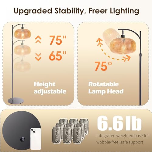 Image of Modern Floor Lamps for Living Room, Tall Standing Lamp with Amber Shade