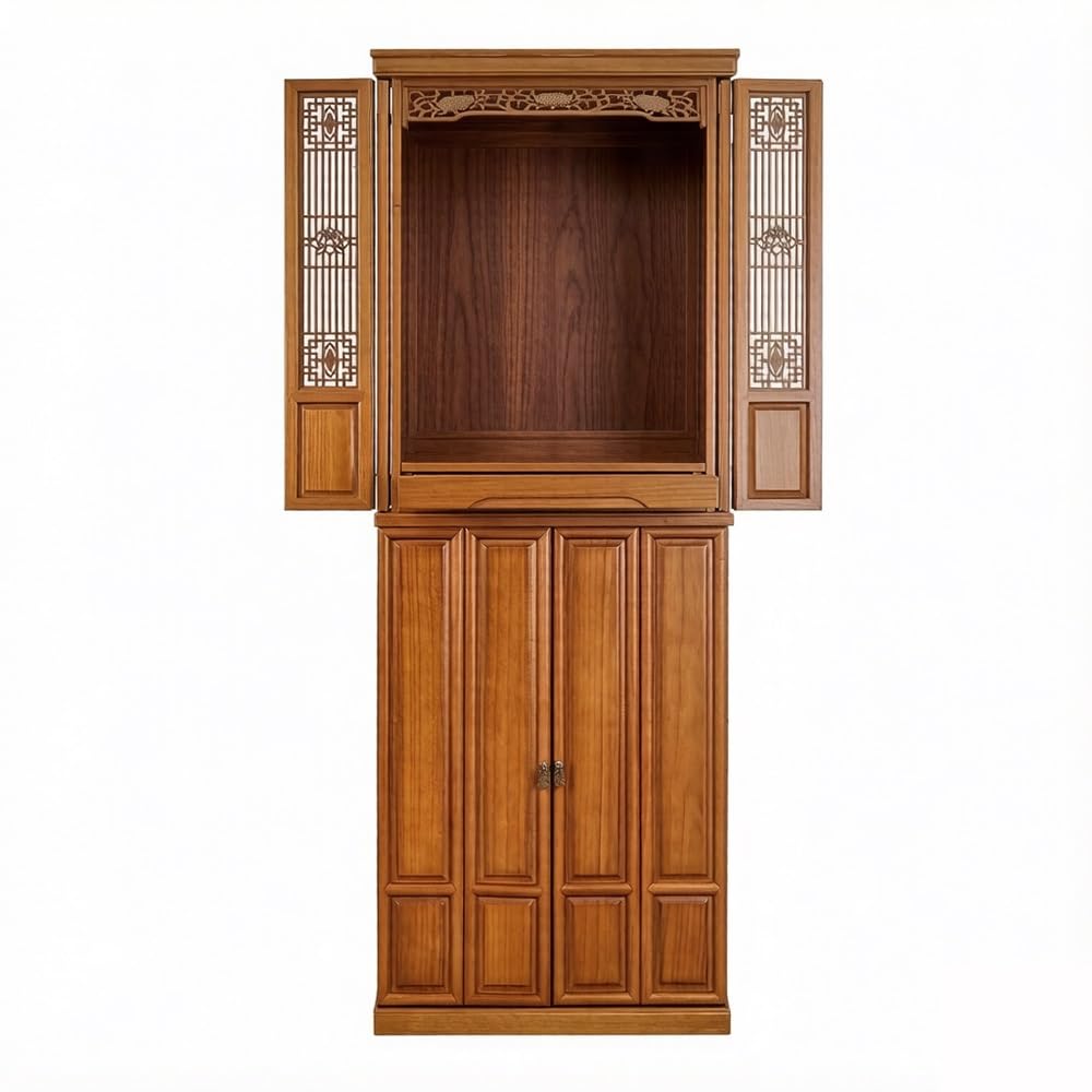 Cenz-888 buddha statue display table Folding - Door Shrine Cabinet, Altar Table with Storage(Brass)