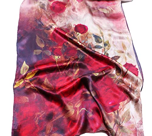 Smi&Love Women's Mulberry Silk Scarf Floral Print Satin Long Scarf Wrap Shawl (Hsly01), 170cm*53cm4
