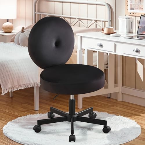 Ckaff Chaise de Bureau, Chaise de Coiffeuse en Velours, Fauteuil Pivotant Réglable en Hauteur, Petite Fauteuil Ergonomique Siège Confort pour Bureau Chambre Salon, Noir