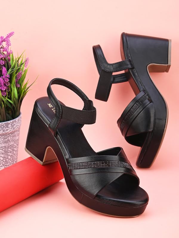 Image of XE Looks Fashion Sandals | Faux Leather Comfortable,Trendy and Stylish Block Heel With Ankle Straps | For Wedding Occasion| For Women & Girls