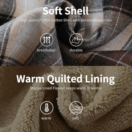 Image of Men's Cotton Plaid Shirt Jacket Fleece Flannel Sherpa Button Down
