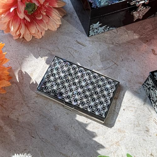 Image of Mother of Pearl Business Card Case Credit Id Name Holder Travel Wallet Art Painting Design Metal Stainless Steel Engraved Slim Purse Pocket Cash Money Wallet (N-Mum Bold)