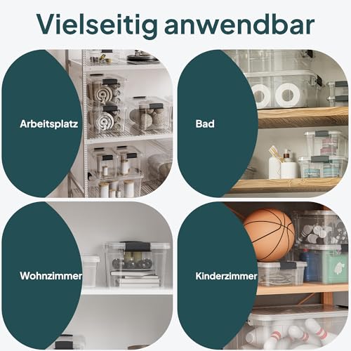 uandu Aufbewahrungsbox mit deckel groß, 4er Set BPA Frei Kunststoff, Aufbewahrungsboxen Stapelbar, Hundefutter trocken 15kg Aufbewahrung, Plastikbox, Storage Boxes - 34Lx4