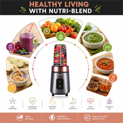 Image of Pringle NB104 Nutri Blender Juicer Mixer Grinder & Chopper | 600W Full Copper Motor | 2 Unbreakable Jars with Chopper | Multi-Purpose Kitchen Appliance | 2 Years Warranty