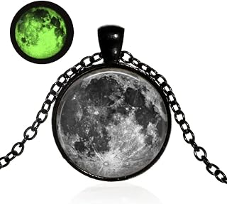 AttractionOil.com Glow in the Dark Moon Pendant Waxing Gibbous Moon Black on Black Cabochon Necklace