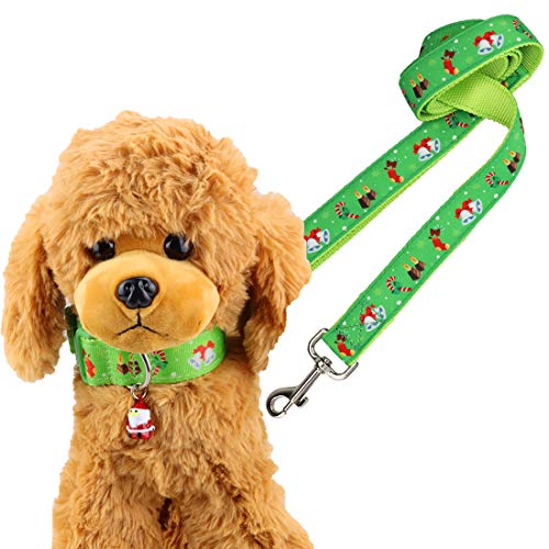Aillion Christmas Dog Collar And Leash Set With Bell, Adjustable Nylon Pet Collar And Matching Leash For Small Medium Large Dogs In Holiday Season (Green Christmas Bells Stocking, B) #TOP1