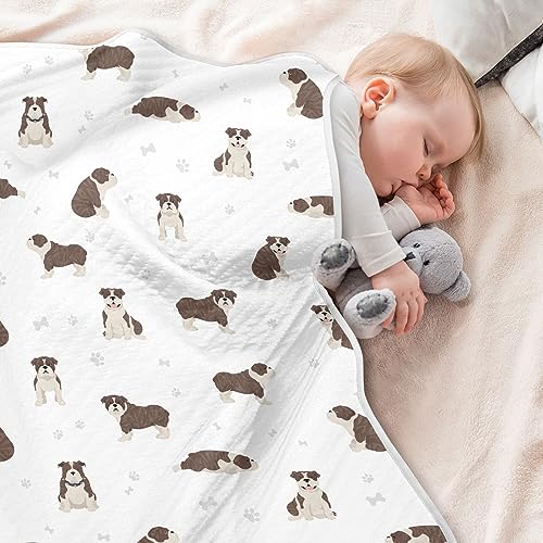 Image of Swaddle Blanket for English Bulldog Dogs Baby Receiving Blanket Muslin Baby Swaddles Soft Cotton Breathable Nursery Blankets for Unisex Boys and Girls 30x40 Inch