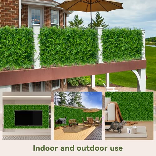 DOPGIB Greenery Faux Grass Wall Backdrop: 20"x20" (8P) UV-Anti Artificial Green Boxwood Panel for Patio Balcony Privacy & Ivy Fence Covering Privacy, Garden, Backyard Wall Backdrop Decor by DOPGIB - Used condition - Image 6