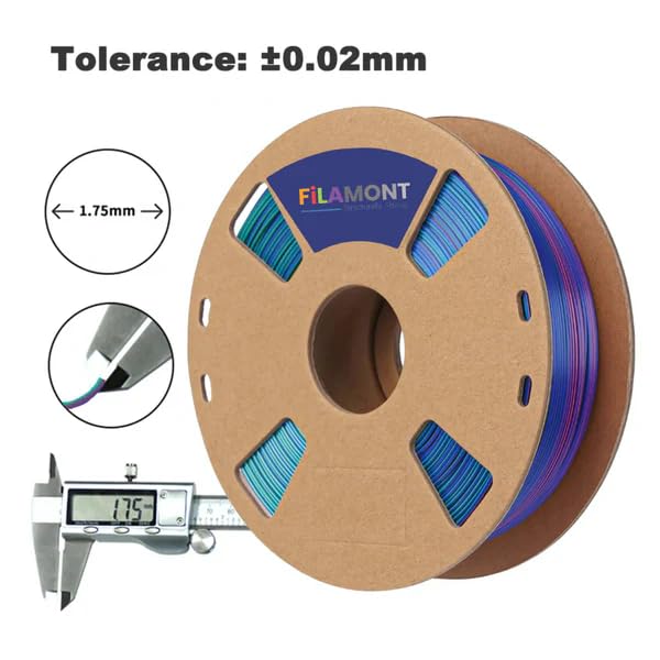 Image of Filamont Silk Tri-Color PLA 3D Printer Filament 1.75mm, Red Green Purple, 1kg Spool, Premium Glossy Finish, High Precision ±0.03mm, Smooth Jam-Free Printing, Compatible with FDM 3D Printers