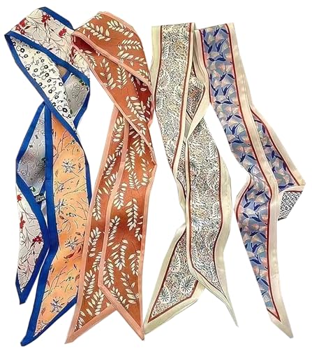 GUZOSJO 4 cachecóis de seda modernos para mulheres, lenços florais tiaras de cetim para bolsa, acessórios de cabelo, presente, Bege laranja, Large