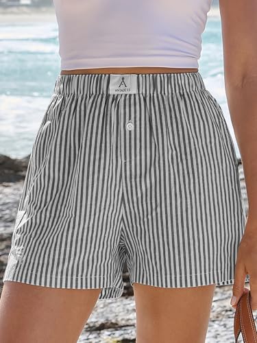 Image of ANRABESS Boxer Shorts for Women Gingham Pajama 2026 Summer Casual Lounge Sleep Plaid Shorts Y2K Beach Bottoms