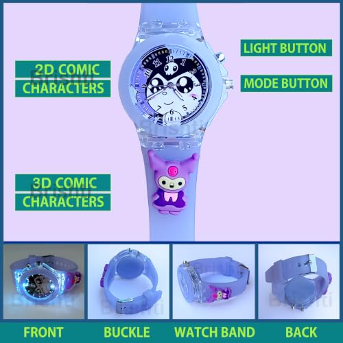 Image of Brishti 3D Cartoon Character Multicolored Glowing Digital Light and Girl's Analogue Wrist Watch | Unique 3D Cute Cartoon Character on Strap | Soft Silicone Strap | Suitable for Age 3-12 Year Kids