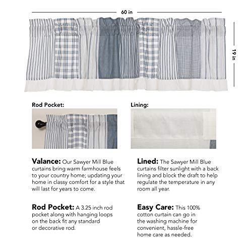 Vhc Brands Sawyer Mill Blue Farmhouse Window Panel Set For Living Room Or Bedroom With Attached Valance #TOP4