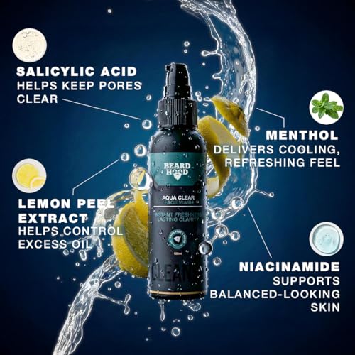 Image of Beardhood Aqua Clear Face Wash for Men | Fight Acne & Pimples, Brighten Skin, Clears Dirt, Oil Control, Refreshing Feel - Multi-Action Formula - Pack of 2