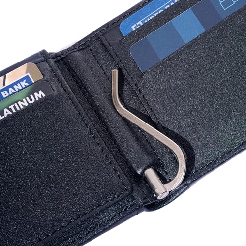 Genuine Leather Bifold Wallet, 8 Card Slots, ID Slot, Money Clip, Slim Profile, Luxurious Soft Feel (Black)3