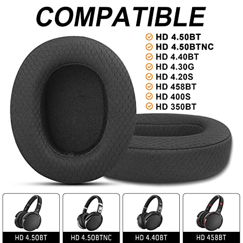 Image of Replacement Ear Pads for Sennheiser HD4.50BT HD4.50BTNC HD4.40BT Headsets Earpads Replacement, Earpads Cushions for Sennheiser HD4.50BT, Soft and Comfortable Sponge, Black Mesh Fabric