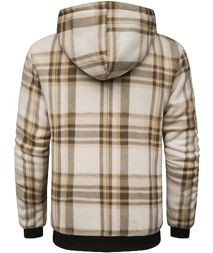 Image of Mens Plaid Hoodies Winter Zip Up Fleece Jacket Sherpa Fleece Lined Warm Flannel Jacket Coat