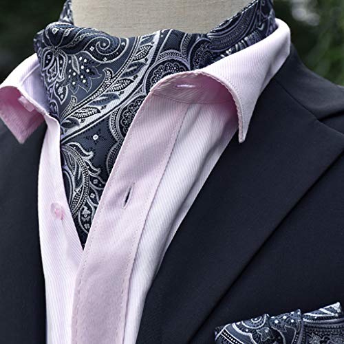 Fityle Mens Casamento Gravata Formal Ascot Scrunch Auto Pescoço Gravata Bolso Conjunto Quadrado - Pa