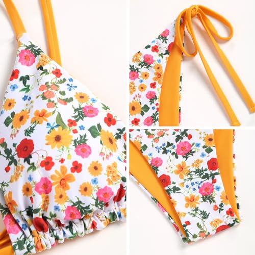 Image of ZAFUL Women's Triangle Bikini Floral String Bikini Set Two Piece Swimsuit Bathing Suits