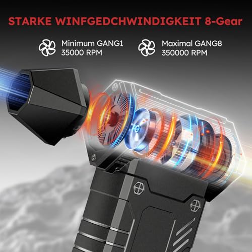 Anruzon Electric Air Duster, 350000RPM Super Power Elektrische Staubgebläse mit 12000 mAh Akku Compressed Air Duster, 8-Gang Air Duster Luftdruckspray Staubgebläse für Computer, Haus, Outdoor und Auto
