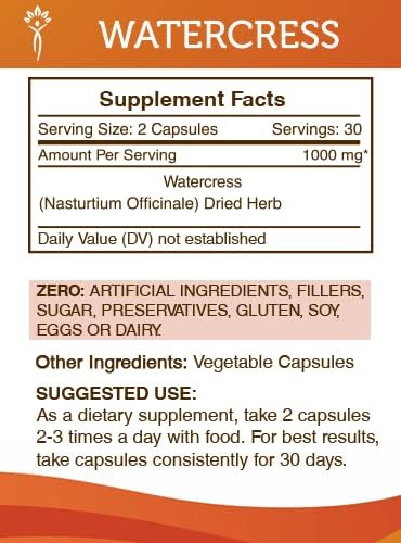 Miniatura 3 de Secrets of the Tribe Berro 60 Cápsulas (2 uds.), 800 mg, Berro (Nasturtium Officinale) Hierba seca (2x60 Cápsulas)