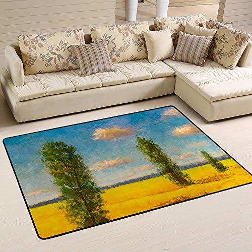 Tapis salon champ de blé jaune Ruchen 203x147 cm en velours corail