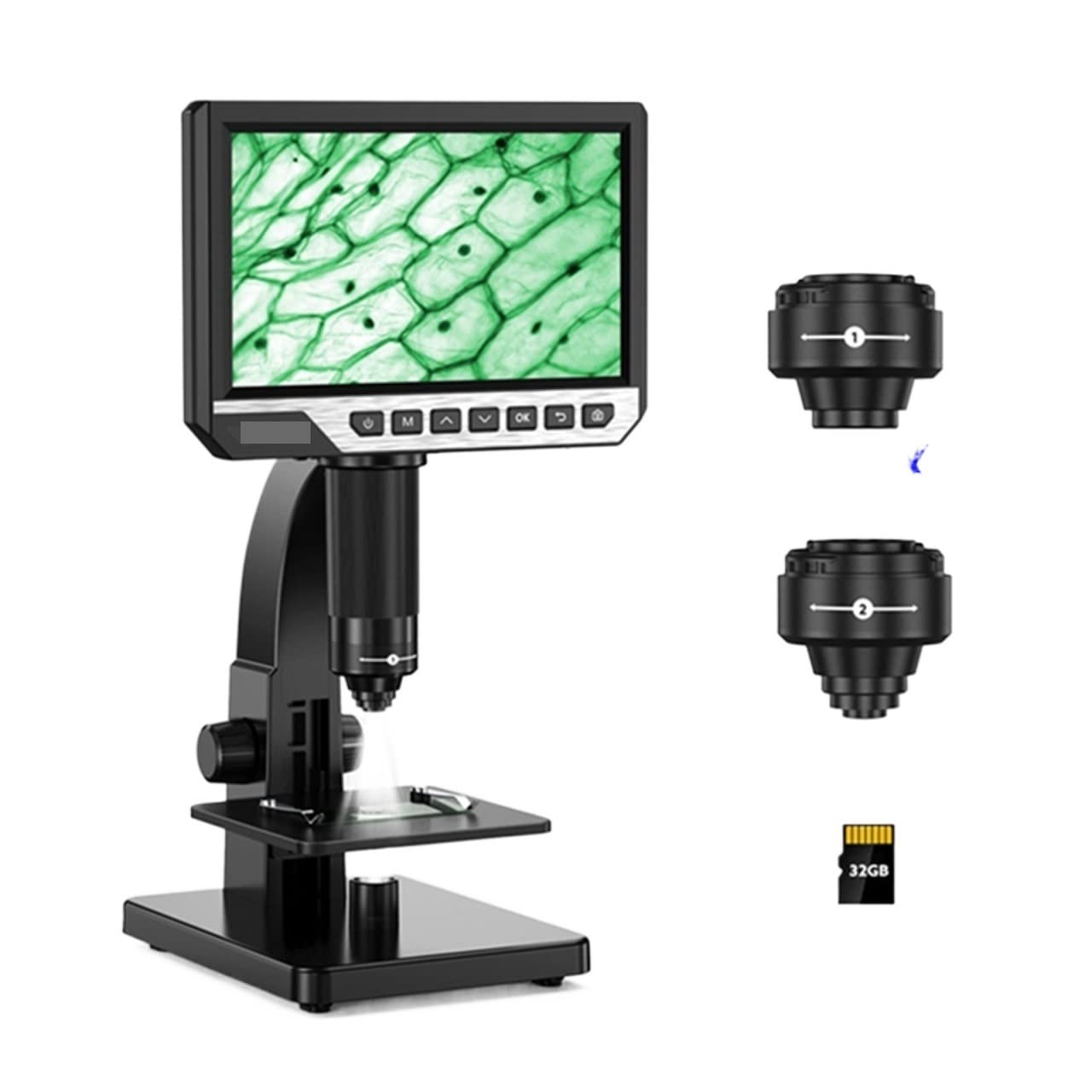 Mikroskop, Mikroskop cyfrowy 2000X 7 "IPS 12MP 1080P laboratoryjny mikroskop biologiczny kamera podwójny obiektyw z pilotem(32GB No RC)