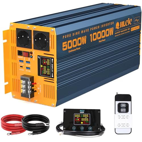 Inverter da 5000 Watt, onda sinusoidale pura DC 24 V a 230 V AC, convertitore di corrente con 2 prese di ricarica AC, convertitore di corrente auto e solare per veicoli e casa, display LCD e porte di