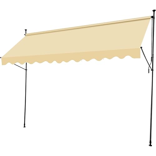 Manual Retractable Awning 118"x118" | Exterior Patio Door Window Canopy | UV Protection Sunshade, Angle & Height Adjustable | Beige