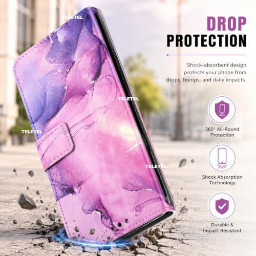 Image of TELETEL Marvel Magnetic Closure Flip Shock Proof Back Cover with Cards & Cash Pockets | Wallet Case - Purple for Vivo V50 5G