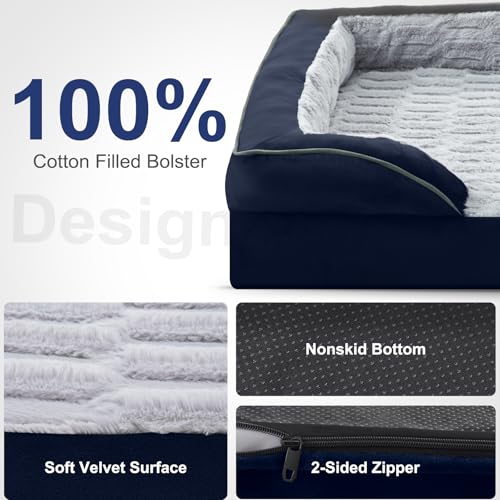 Image of FURTIME Orthopedic Dog Bed for Extra Large Dogs - XL Washable Dog Sofa Beds Large, Supportive Foam Pet Couch Bed with Removable Washable Cover, Waterproof Lining and Nonskid Bottom, Navy Blue