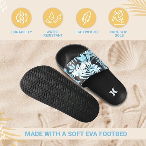 Image of Hurley Kids NAIA Slides Adjustable Strap Slip-On Sandals Indoor and Outdoor EVA Footbed Shower Slides for Girls and Boys