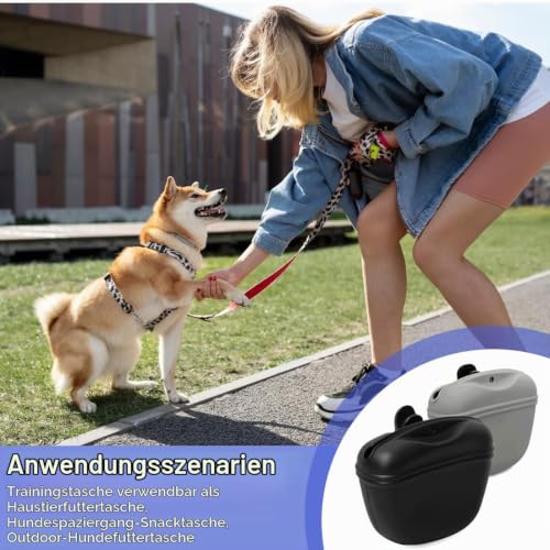 EIHI 2 Stück Leckerlitasche für Hunde, Futterbeutel Hundetraining, Hunde Futterbeutel für Hundetraining mit Clip Magnetverschluss in Silikon für Außenbereich,Schwarz und grau