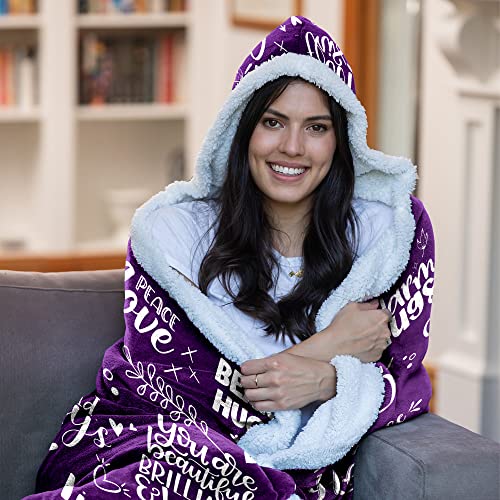 Sending Big Hugs Purple Sherpa Fleece Wearable Blanket Hoodie - Inspirational Gifts For Women - Friendship Gifts For Women Friends, Birthday For Women Mom Sister Female Friend Wife #TOP6