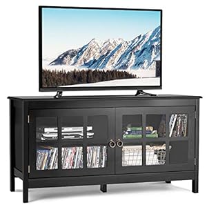 Tangkula TV Stand Cabinet, Modern Wood Large Wide Entertainment Center for TV up to 50″, Living Room Media Console Cabinet Stand with 2 Doors (Black)