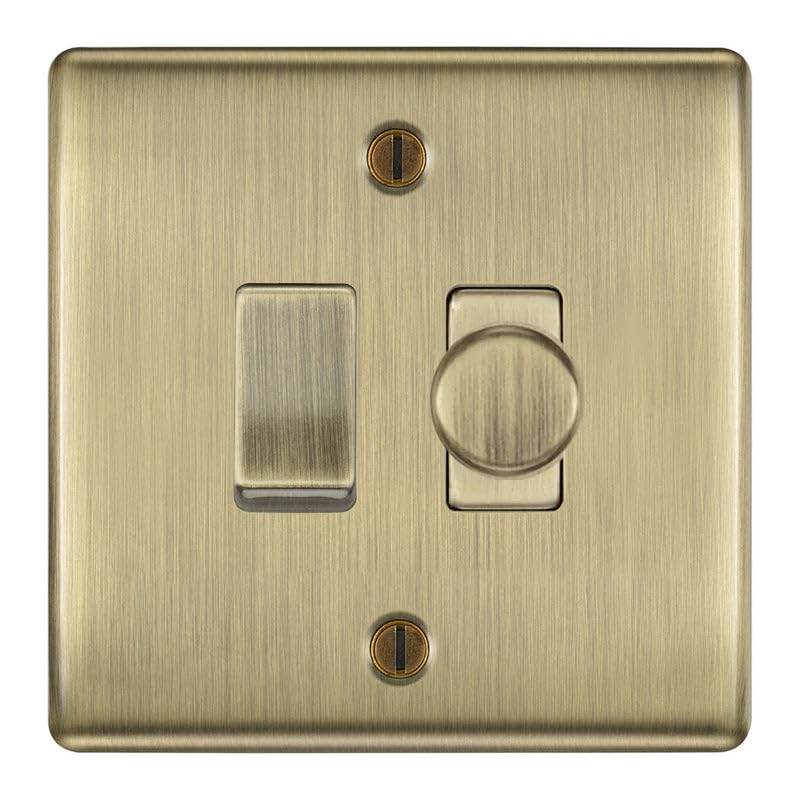 BG Antique Brass 2 Gang Switch 1x Trailing Edge LED Dimmer 1x 2 Way Custom Grid Switch