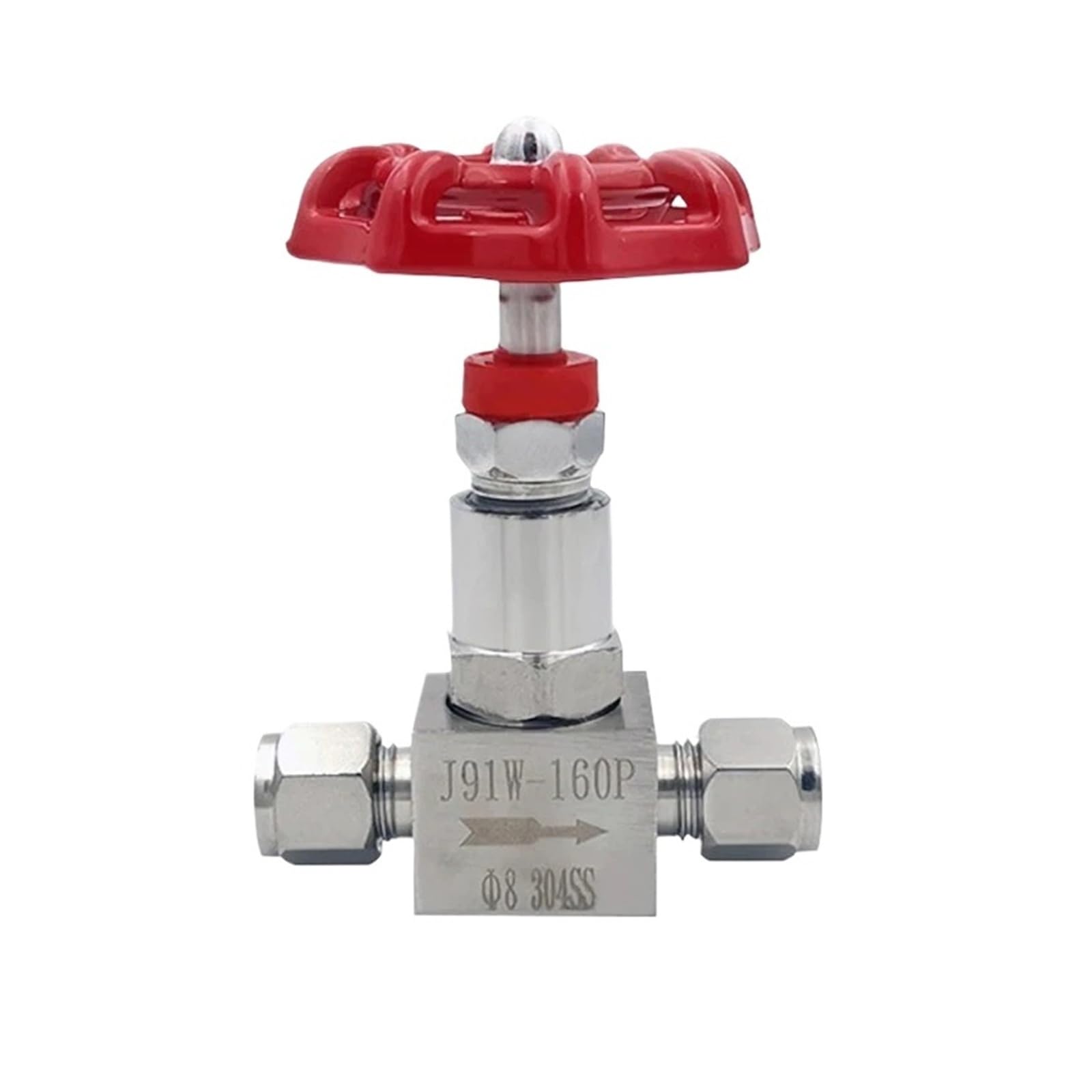 Needle Valve Stainless Steel Double Ferrule Needle Valve 6mm 8mm 10mm 12mm 1.4cm Pipe Globe Valve(8MM)