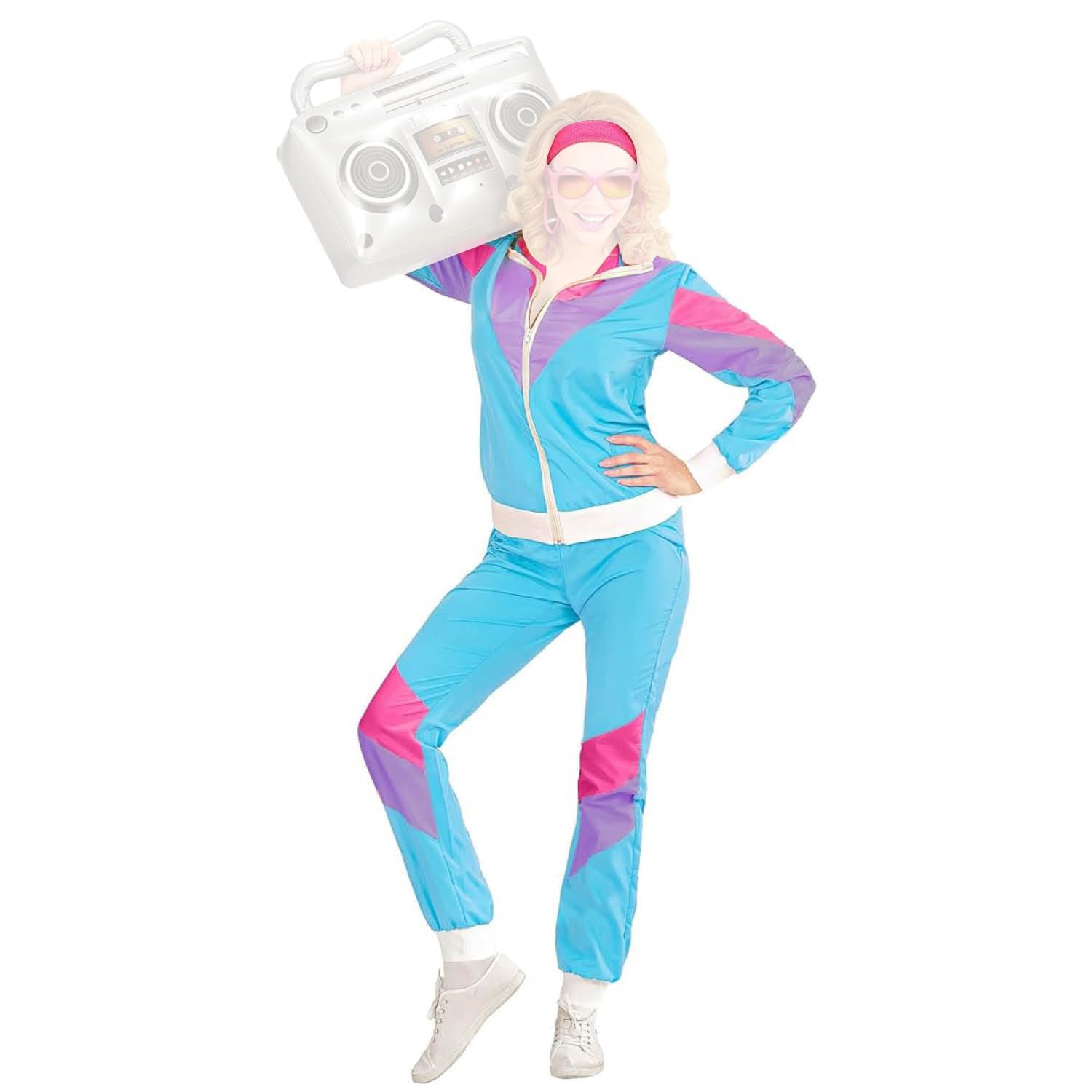 com-four Authentic 80s costume for men and women - jacket, trousers, headband, 2 sweatbands - fancy dress, carnival, JGA, theme party - unisex, size M