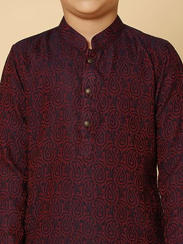Image of KISAH Kid's Full Sleeves Silk Blend Knee Length Woven Design Purple Kurta Dhoti Set (11-12Y)