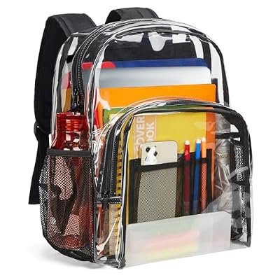 Vorspack Clear Backpack Heavy Duty PVC Transparent Backpack Extra Large Clear Backpacks with Reinforced Strap for College Workplace Security - Black